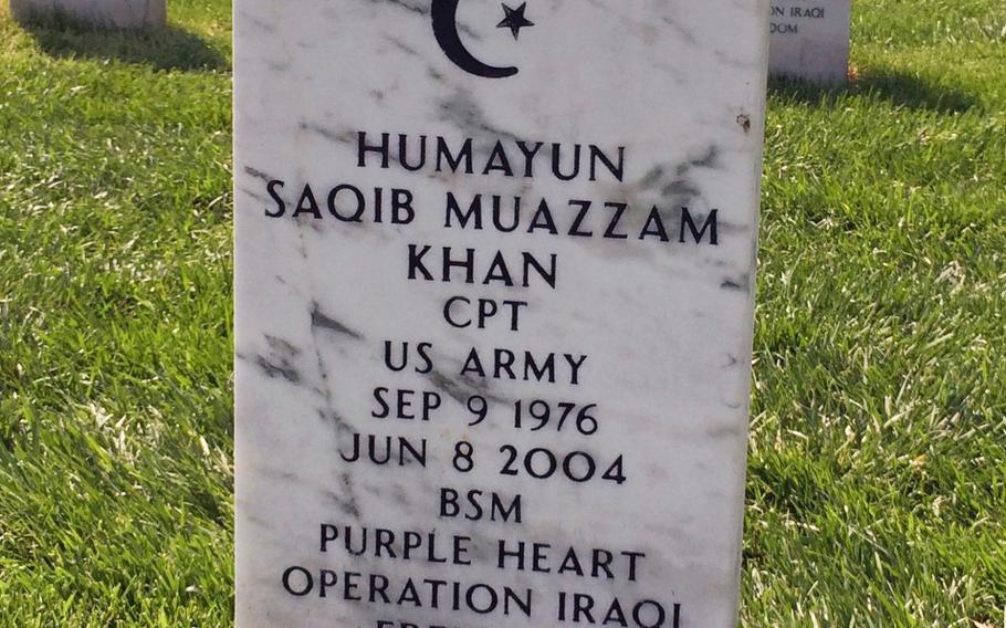 The grave of Capt. Humayun Khan at Arlington National Cemetery, in a 2014 photo.