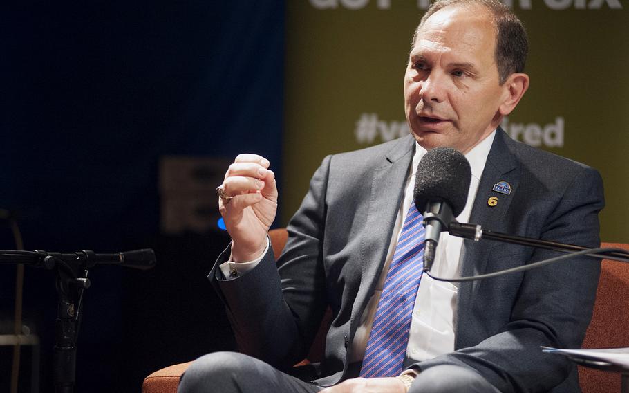 Veterans Affairs Secretary Robert McDonald answers a question during a Sirius XM studio interview in Washington, D.C., on Thursday, Sept. 29, 2016. 