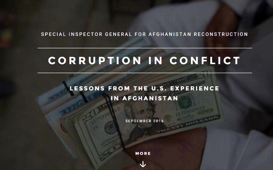A screen grab from the website of the Special Inspector General for Afghanistan Reconstruction.