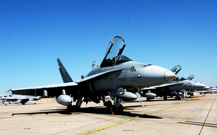 An F/A-18C belonging to Marine Fighter Attack Squadron 225 sits on the flight line at Marine Corps Air Station Miramar on Sept. 8, 2011. An aircraft from the base crashed in the desert near Twentynine Palms, Calif., on Oct. 25, 2016.