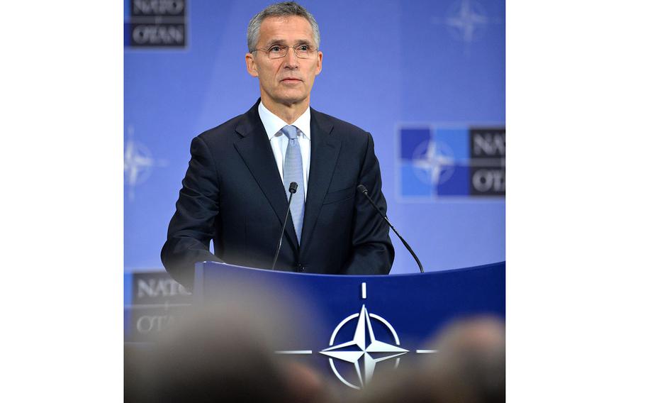 NATO Secretary General Jens Stoltenberg attends a briefing in Brussels on Oct. 26, 2016, prior to a meeting with the alliance's defense ministers.