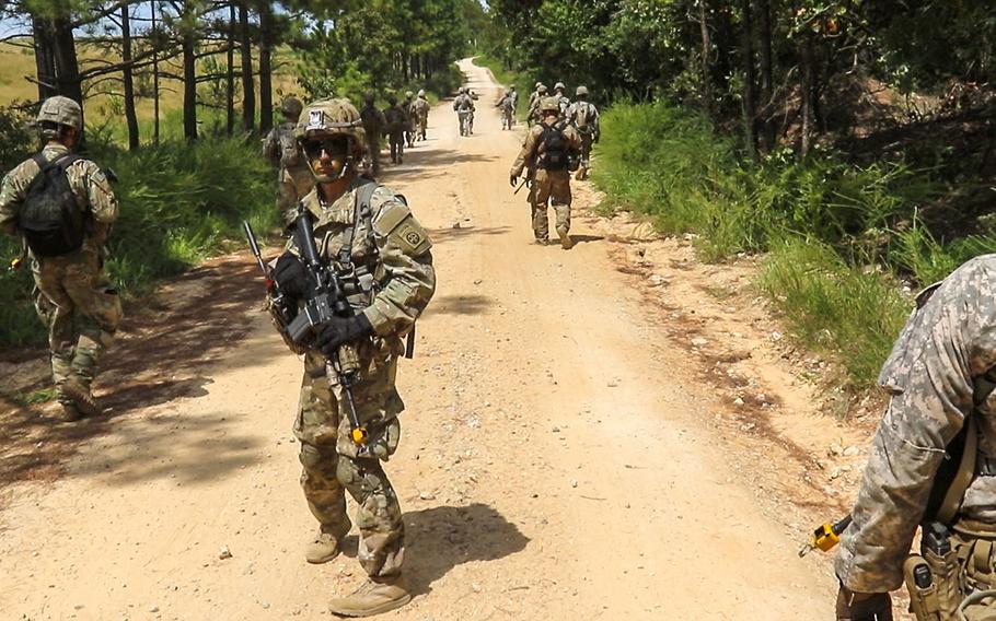 Paratroopers of the 2nd Battalion, 325th Airborne Infantry Regiment, 2nd Brigade Combat Team, 82nd Airborne Division, during a field training exercise at Fort Bragg, N.C. on Aug. 24, 2016. 