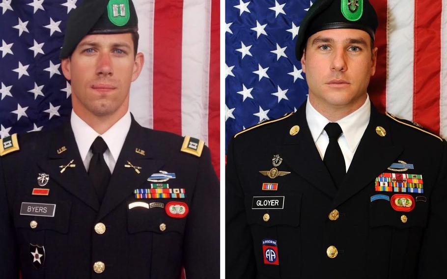 Capt. Andrew Byers, left, and Sgt. 1st Class Ryan Gloyer were identified Friday as the two soldiers who were killed during a battle in Kunduz, Afghanistan, on Thursday, Nov. 3, 2016.