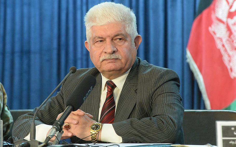 Afghan Defense Ministry spokesman Gen. Dawlat Waziri attends a briefing on Saturday, Nov. 5, 2016, in Kabul where he spoke about an operation in Kunduz in which two U.S. servicemembers died Thursday as coalition forces were targeting Taliban commanders who were planning a major offensive.
