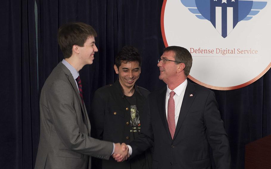 Secretary of Defense Ash Carter announces the results of the 'Hack the Pentagon' pilot program at the Pentagon on June 17, 2016.