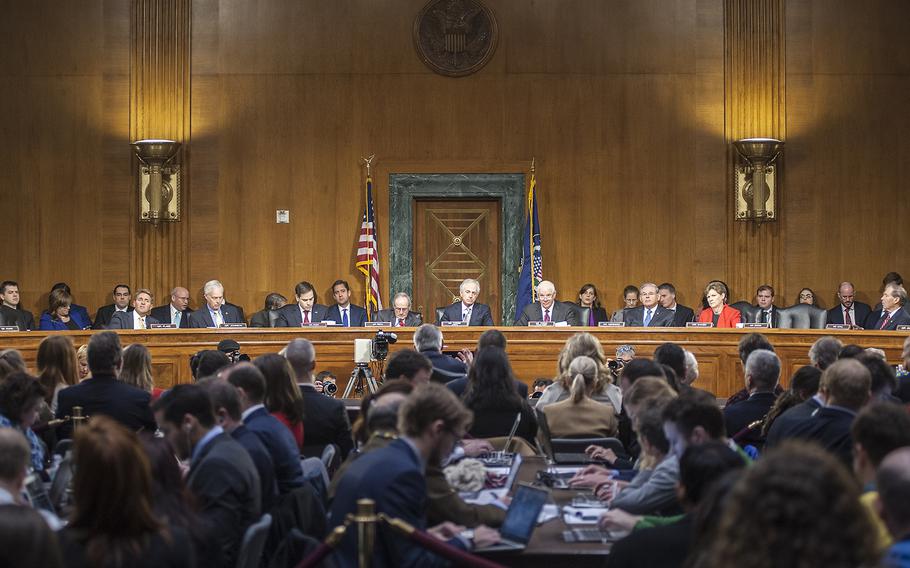 The Senate Foreign Relations Committee hearing room was jam-packed with media personnel and spectators Wednesday, Jan. 11, 2017, as members questioned Rex Tillerson, President-elect Donald Trump's nominee to become the next secretary of state.