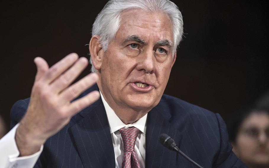 Rex Tillerson, President-elect Donald Trump's selection for secretary of state, told members of the Senate Foreign Relations Committee during testimony Wednesday, Jan. 11, 2017, that China's taking of disputed territory in the South China Sea must stop.
