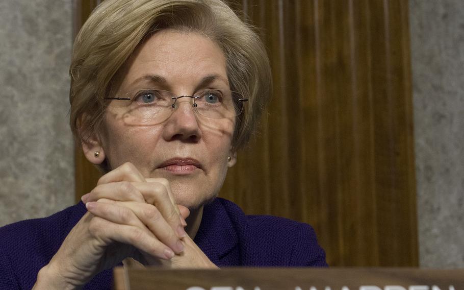 Sen. Elizabeth Warren, D-Mass., at a Senate Armed Services Committee hearing in January, 2017.

