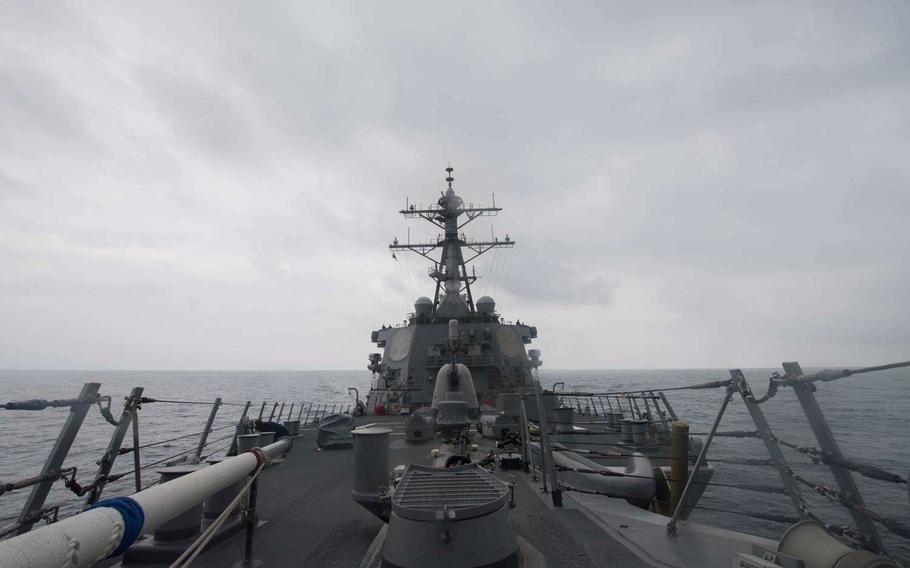 The USS John S. McCain, a guided-missile destroyer, patrols the South China Sea Jan. 7, 2017. China hawks would like to see the U.S. military under the Donald Trump administration take a more confrontational approach with China in the South China Sea.