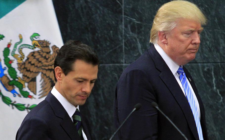 Then-presidential candidate Donald Trump, with Mexican President Enrique Pena Nieto after their Aug. 31, 2016 meeting in Mexico City.