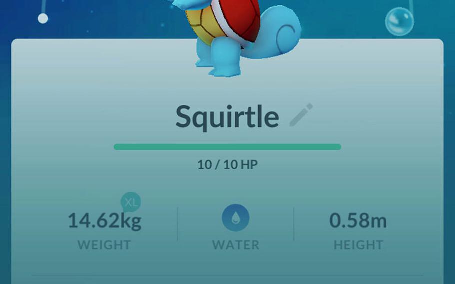 A water-based Pokemon called a Squirtle is captured near Osan Air Force Base, South Korea, Thursday, Feb. 9, 2017. Pokemon Go, the popular augmented reality game, recently launched in the country.