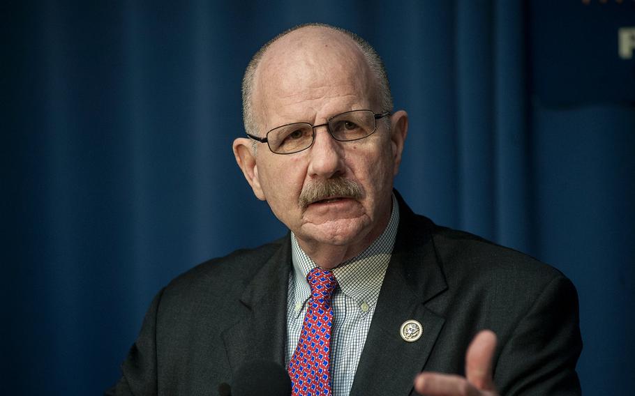 Rep. Ted Poe, R-Texas, speaks during a briefing at the National Press Building in Washington, D.C., on Tuesday, March 7, 2017, after hearing of the events leading up to the shooting deaths of three Green Berets in Jordan on Nov. 4, 2016.