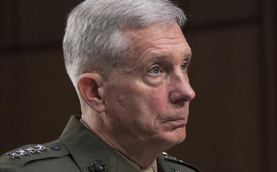 Gen. Thomas Waldhauser listens during a Senate Armed Services Committee hearing on March 9, 2017.