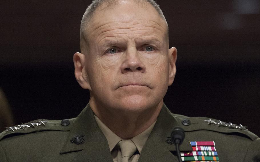 Marine Corps Commandant Gen. Robert B. Neller listens to opening statements during a Senate Armed Services Committee hearing on the Marines United social media controversy, March 14, 2017 on Capitol Hill.