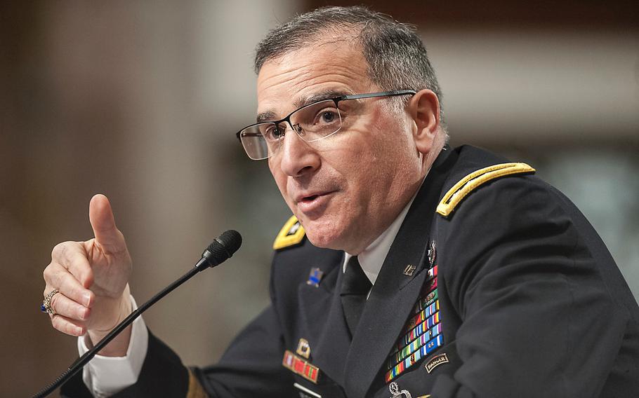Commander of the U.S. European Command Army Gen. Curtis Scaparrotti testifies before members of the Senate Committee on Armed Services during a hearing on Capitol Hill on Thursday, March 23, 2017. Scaparrotti stressed to committee members that the European theater remains critical to the United States national interests.