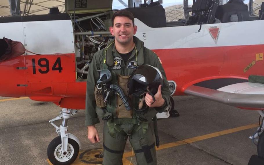 An undated file photo of Lt. j.g. Wallace E. Burch, 25, of Horn Lake, Miss. Burch was one of two pilots who were killed Oct. 1, 2017 when their T-45C aircraft crashed in Tellico Plains, Tenn. 