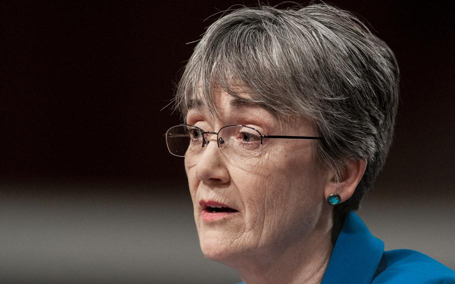 Then Air Force Secretary nominee Heather Wilson attends a Senate hearing on March 30, 2017, on Capitol Hill in Washington D.C.