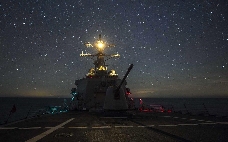  The Arleigh Burke-class guided-missile destroyer USS Carney  operates in the Black Sea, Sunday, Jan. 7, 2018.

