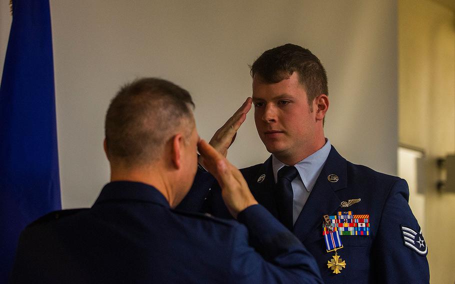 Staff Sgt. Gary Bjerke was awarded the Distinguished Flying Cross on Jan. 5, 2018.