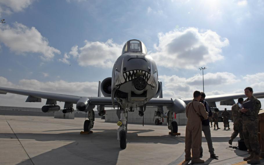 An A-10 Thunderbolt II of the 303rd Fighter Squadron sits on the tarmac at Kandahar Air Field, Afghanistan, Tuesday, Jan. 23, 2018. 

