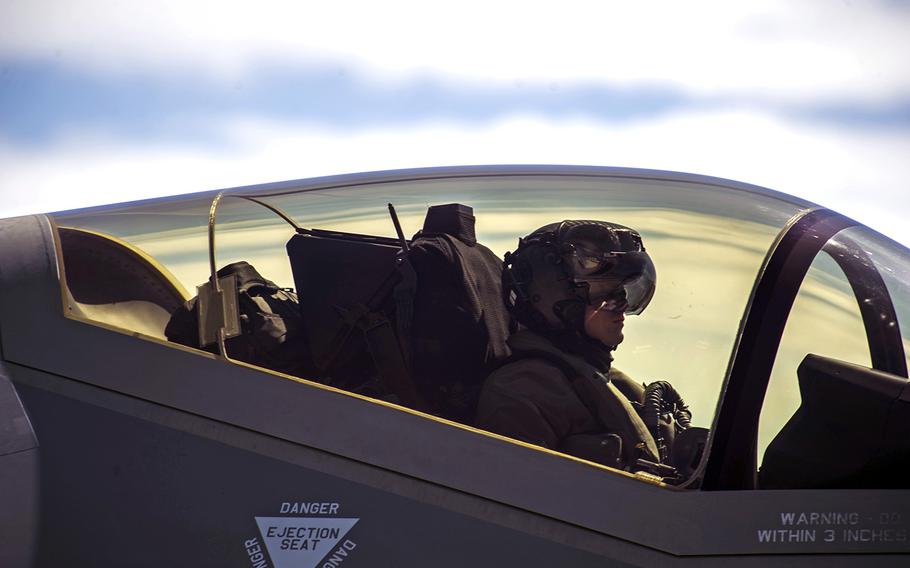 A pilot assigned to the 34th Fighter Squadron taxis an F-35 Lightning II at Joint Base Pearl Harbor-Hickam, Hawaii, Oct. 30, 2017.  The Air Force announced that a new general officer-led team will integrate and coordinate efforts to address aircrew Unexplained Physiologic Events such as hypoxia.