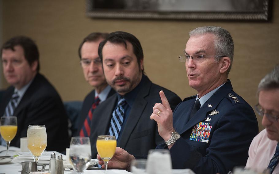 U.S. Air Force Gen. Paul J. Selva, vice chairman of the Joint Chiefs of Staff, speaks at a Defense Writers Group breakfast in Washington, D.C. on Jan. 30, 2018.