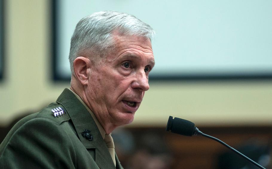 Gen. Thomas Waldhauser, commander of the U.S. Africa Command, testifies before the House Committee on Armed Services during a hearing Tuesday, March 6, 2018, on Capitol Hill in Washington, D.C.