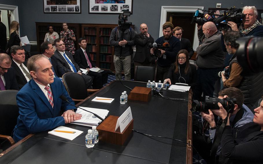 VA Secretary David Shulkin arrives prior to the start of a House Appropriations Subcommittee on Military Construction, Veterans Affairs and Related Agencies hearing on Capitol Hill in Washington, D.C., on Thursday, March 15, 2018. Shulkin acknowledged reports of an ongoing government audit of his alleged use of his security detail to run personal errand. "The distraction that has happened is something I deeply regret,” he said.