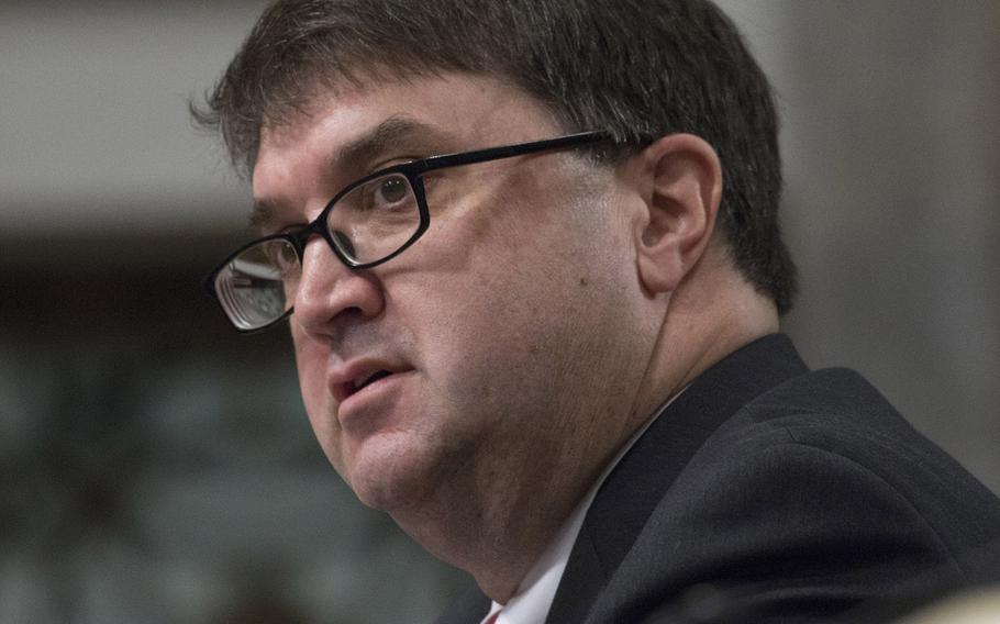 Robert Wilkie, at a Senate hearing in November, 2017. Wilkie was tapped to serve as acting secretary of the Department of Veterans Affairs in the wake of David Shulkin's firing on March 28, 2018. However, some veterans groups are calling for Wilkie's removal as interim leader.