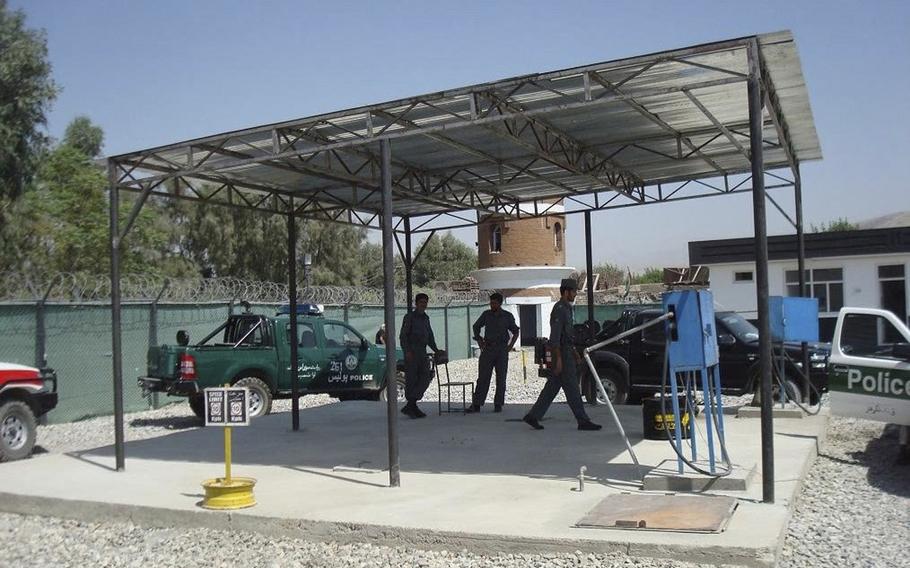 Fuel pumps near a Jalalabad police station in 2009 in Afghanistan. Navy Lt. Tim Patterson said he investigated fuel theft in Jalalabad in 2009, but his efforts proved frustrating. A recent U.S. watchdog report said that fuel theft remains pervasive in Afghanistan.

