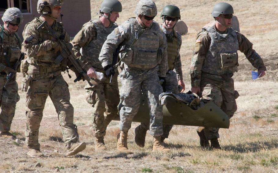 Soldiers from the 10th Special Forces Group and 4th Combat Aviation Brigade train at Fort Carson, Colo., March 29, 2018. The 4th Combat Aviation Brigade will provide aviation support to U.S. and NATO forces training as part of Operation Atlantic Resolve in Europe.