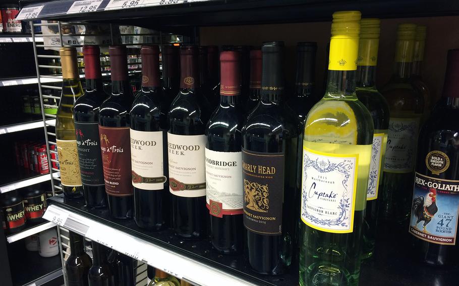 Wine is sold at an Express store at Kleber Kaserne in Germany. Commissaries will start selling beer and wine within the next 90 days.