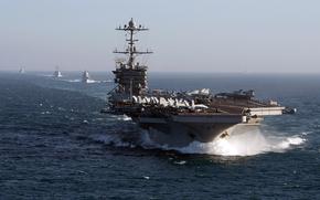 180216-N-GC347-128 
ATLANTIC OCEAN (Feb. 16, 2018) The aircraft carrier USS Harry S. Truman (CVN 75) and ships assigned to the Harry S. Truman Carrier Strike Group (HSTCSG) transit the Atlantic Ocean while conducting composite training unit exercise (COMPTUEX). Truman is underway for COMPTUEX, which evaluates the strike group's ability as a whole to carry out sustained combat operations from the sea, ultimately certifying the Harry S. Truman Carrier Strike Group for deployment. (U.S. Navy photo by Mass Communication Specialist 2nd Class Scott Swofford/Released)