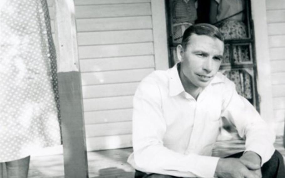 U.S. Army 1st Lt. Garlin M. Conner sitting on the porch of Pauline's parents' home in 1946. 