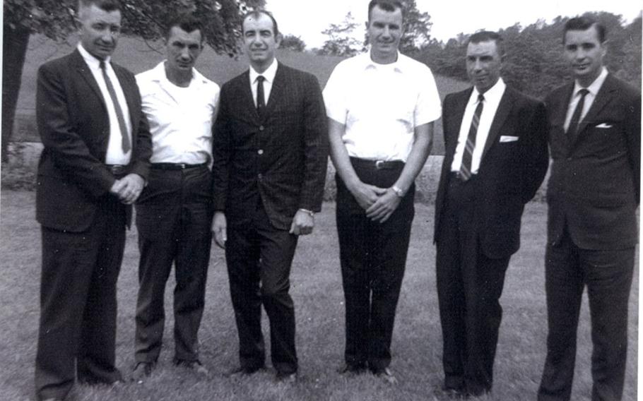 U.S. Army 1st Lt. Garlin M. Conner with his brothers. Right-to-left: Cordell, Garlin, Jimmy Dean, Carl Allen, Chester, Arthur Clayton.