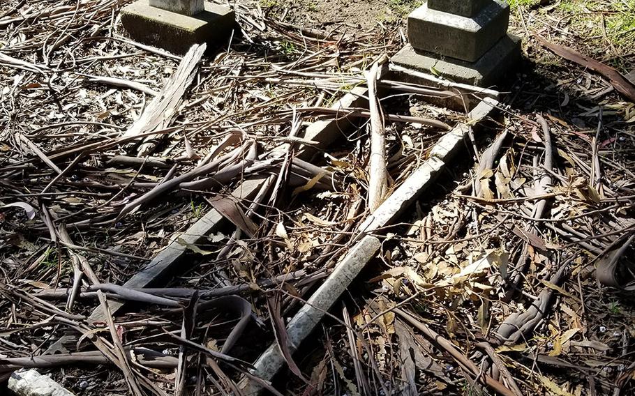 The Mare Island Naval Cemetery in Vallejo, Calif., is marked by piles of dead leaves and bark and crumbling stone work. The cemetery houses mostly Navy and Marine Corps servicemembers and veterans, including three Medal of Honor recipients. 