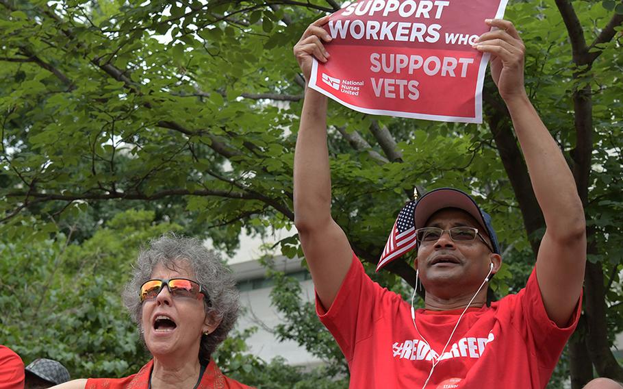 Federal workers rally in support of the American Federation of Government Employees on July 25, 2018 in Washington, D.C.