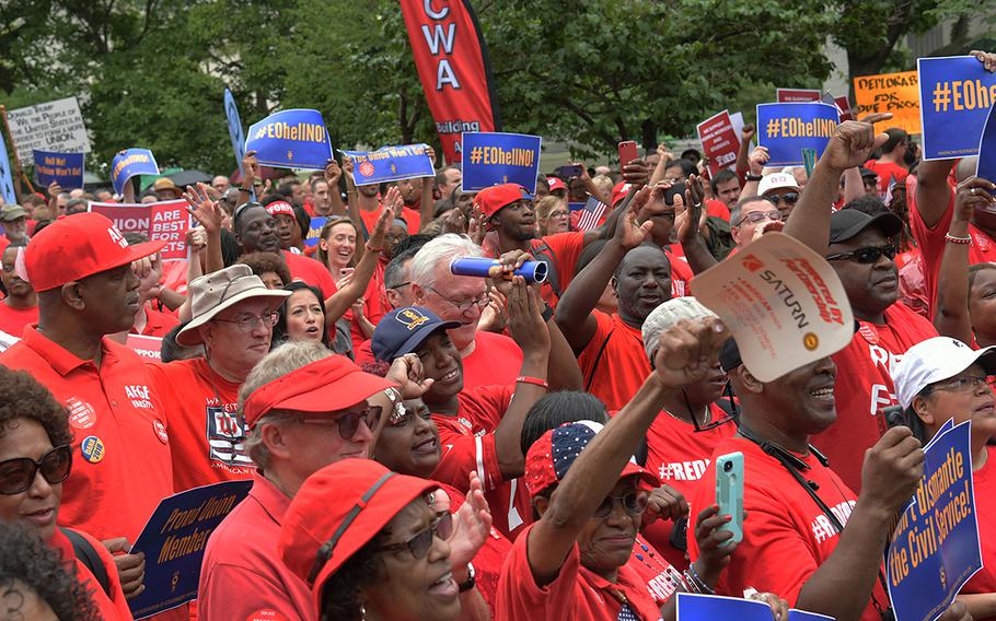 Federal workers rally in support of the American Federation of Government Employees on July 25, 2018 in Washington, D.C.