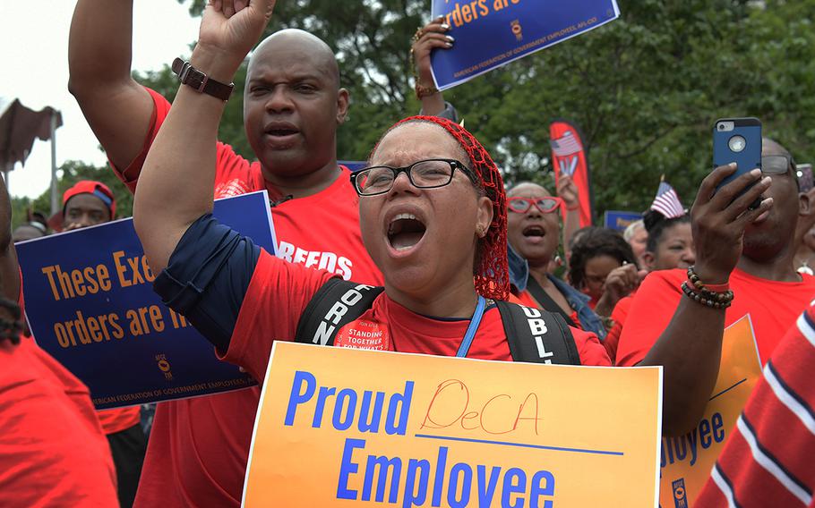 Federal workers rally in support of the American Federation of Government Employees on July 25, 2018 in Washington, D.C.