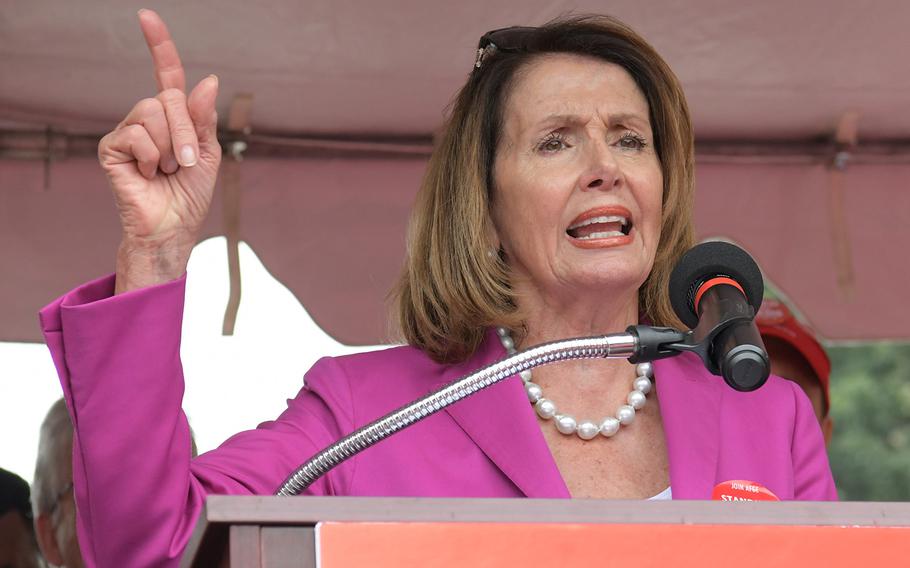 House Minority Leader Nancy Pelosi, D-Calif., speaks on stage at a rally to support the American Federation of Government Employees on July 25, 2018 in Washington, D.C.