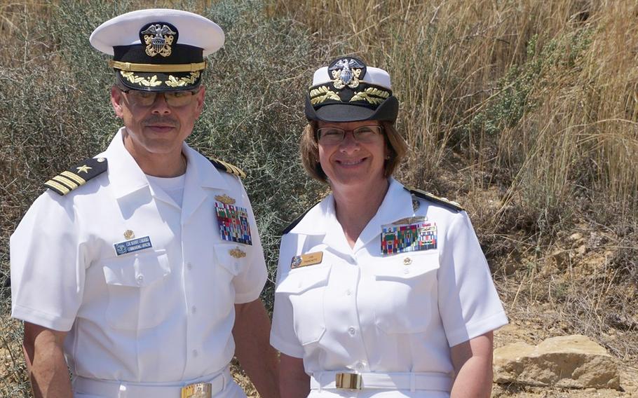 Cmdr. Jesus "Manny" Cordero, left, was fired last month as head of the Naval Computer and Telecommunications Station in Sicily, Italy. He is shown this summer with Vice Adm. Lisa Franchetti, commander of the Navy's 6th Fleet.