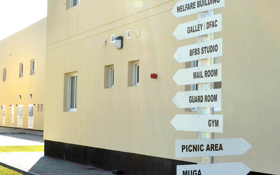 Signs provide directions at the U.K. Naval Support Facility Bahrain.

