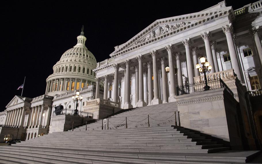 The Senate side of the U.S. Capitol at night in December, 2018.