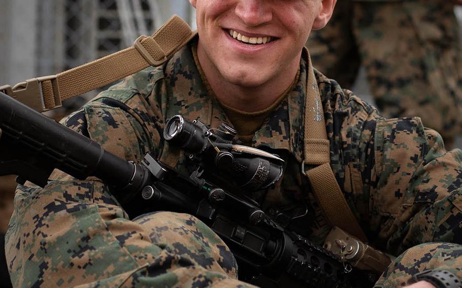 Lance Cpl. Robert Lehman, a rifleman from 2nd Battalion, 23 Marine Regiment, pictured here Feb. 7, 2019,  is fluent in Japanese. 