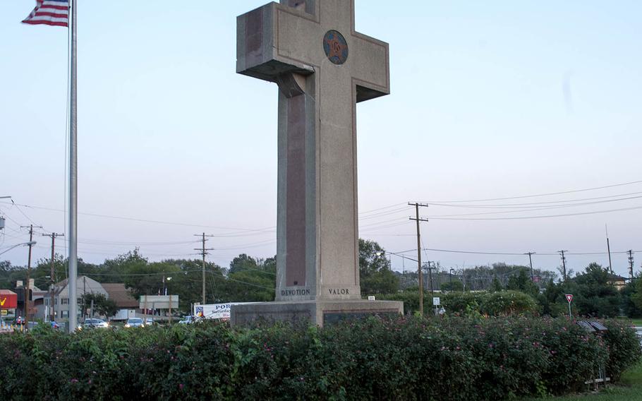 The Memorial Peace Cross, shown in 2012, sits at the intersection of Baltimore Avenue, Bladensburg Road and Annapolis Road in Bladensburg, Maryland. 