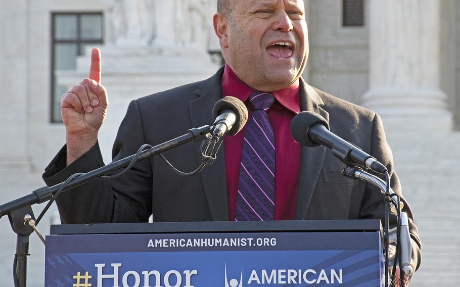 Military Religious Freedom Foundation president Mikey Weinstein speaks at a rally on the steps of the Supreme Court, Feb. 27, 2019.