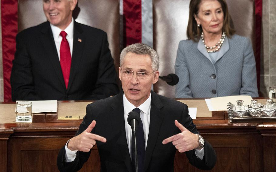 NATO Secretary General Jens Stoltenberg addresses a joint session of Congress at the U.S. Capitol, April 3, 2019.