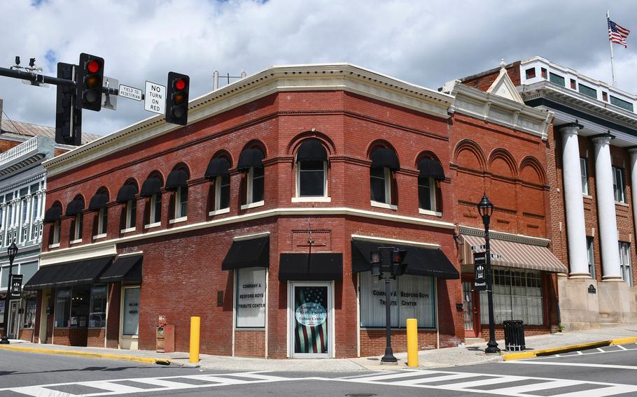 A two-level, corner brick building in the center of Bedford, Va., used to house Green's Drug Store, where families gathered in 1944 to learn whether their sons, brothers or husbands were missing or killed in action on D-Day. In May 2019, the building opened as a cafe and tribute center to the 'Bedford Boys.'
Nikki Wentling/Stars and Stripes
