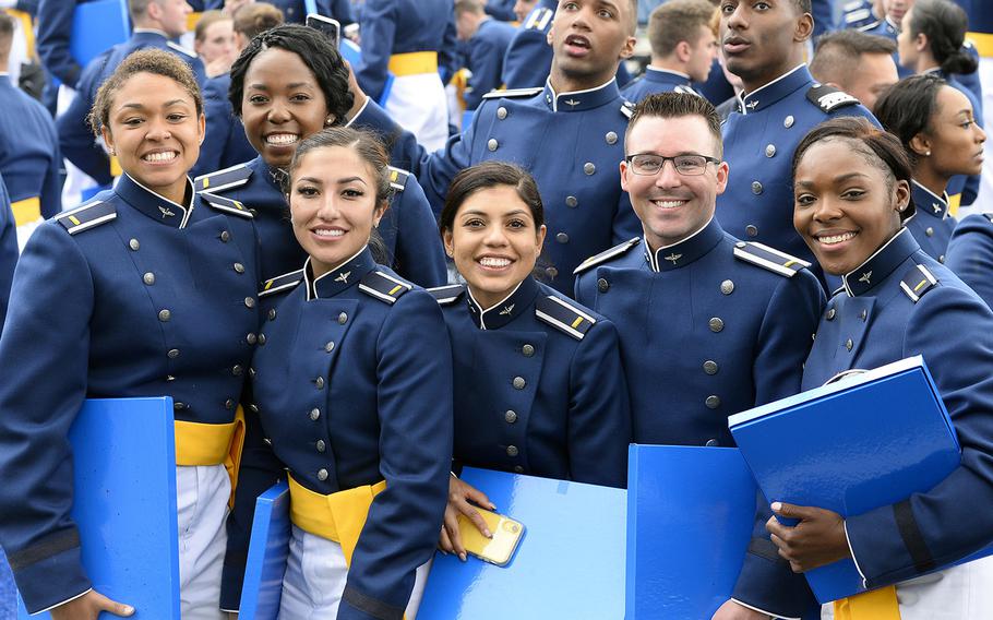 When the Air Force Academy holds its graduation ceremony this weekend, celebrating second lieutenants will have to keep a lot more distance than these 2019 grads were able to.