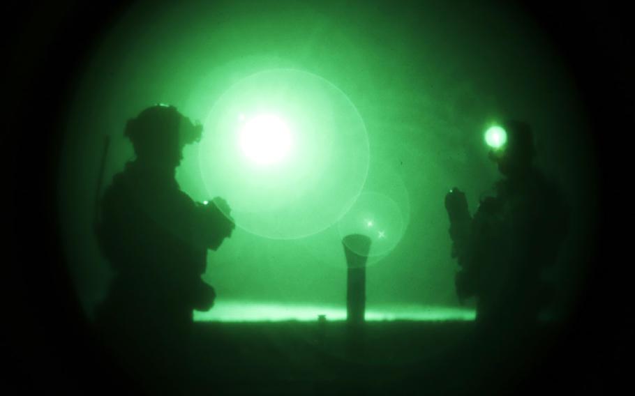 Green Berets in southern Syria prepare to fire an 81 mm mortar weapon system during a live-fire exercise in March. Members of the U.S.-led anti-Islamic State coalition and their Syrian partner forces carried out a series of raids against in the country's northeast, killing two regional leaders, in recent weeks the U.S.-led Operation Inherent Resolve said Friday, May 22, 2020. 